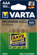 Аккумулятор Varta R03 AAA BL4 NI-MH Endless 950mAh, 4 шт. в упаковке