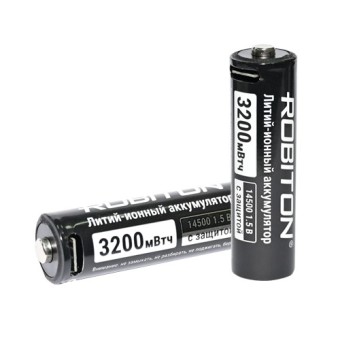 Аккумулятор ROBITON 14500-3.2WH/C (AA) 3200мВтч, 2200мАч 1,5В Type-C с защитой BL2