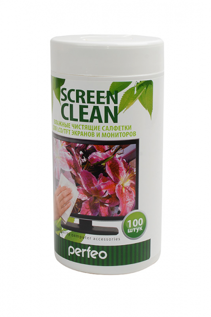 Влажные салфетки  PERFEO PF-T/SC-100 "Screen Clean" для LCD/TFT экранов и мониторов, в тубе, 100шт.