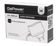 Блок питания GoPower 2.0A 5V штекер 5.5*2.5/12мм