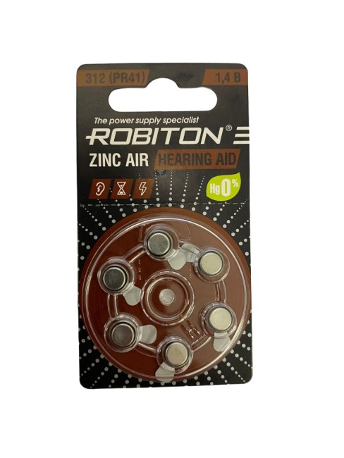 Батарейка ROBITON HEARING AID R-ZA312-BL6 312 PR41 DA13 V13A BL6, 6 шт в упаковке. 