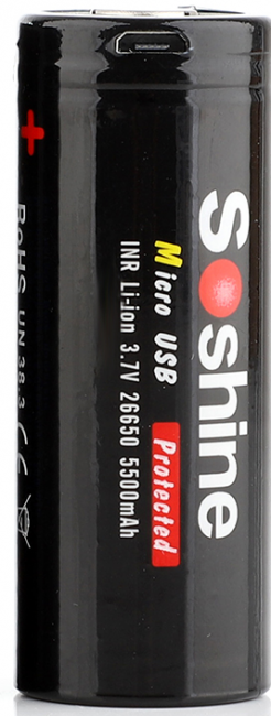 Аккумулятор Soshine Micro-USB li-ion 26650 - 3,7 V - 5500 mAh    перезаряжаемый (с защитой) 