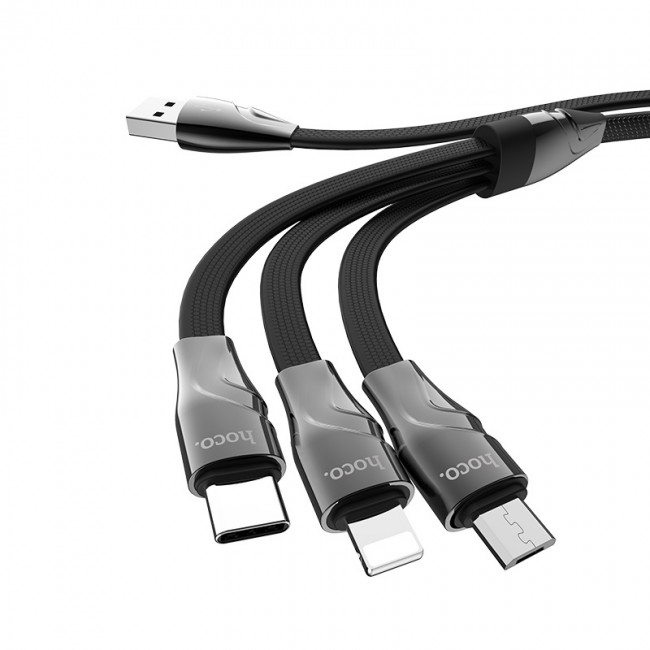 Кабель HOCO U57 USB (m)-Lightning/Type-C/microUSB (m) 1.2м 2.4A силикон черный