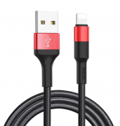 Кабель HOCO X26 USB (m)-Lightning (m) 1.0м 2.0A ткань черный красный