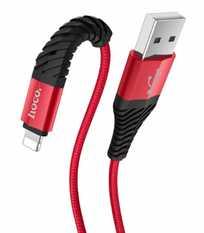Кабель HOCO X38 USB (m)-Lightning (m) 1.0м 2.4A ткань красный