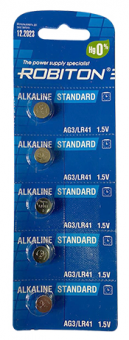 Батарейка ROBITON STANDARD R-AG3-0-BL5 (0% Hg) AG3 LR41 392 192 BL5, упаковка 5 шт.