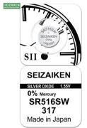 Батарейка SEIZAIKEN 317 (SR516SW) Silver Oxide 1.55V
