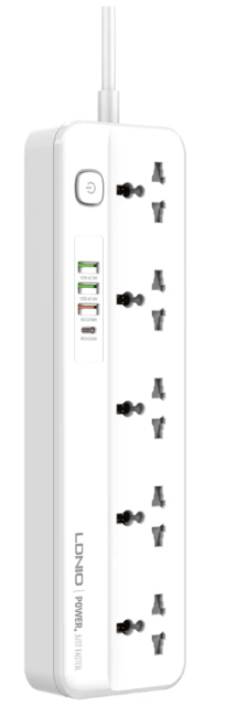LDNIO SC5415/ Сетевой удлинитель 2м/ 5 розеток EU_UK_US/ 2500W/ 4 USB: QC 3.0+PD 3.0 20W/ White