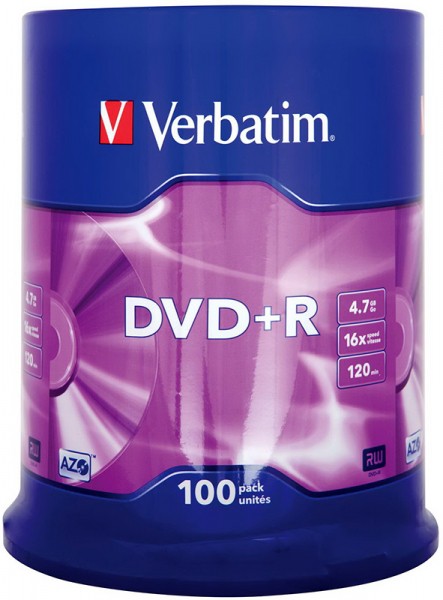 Диск Verbatim DVD+R 4.7 GB 16x CB/100 43551